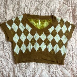 White and Brown Free People Through The Motions Sweater Vest